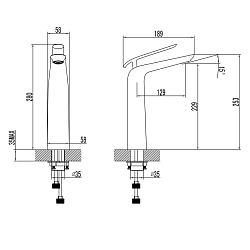 Смеситель для раковины, высокий, монолитный, высота излива 23 см, длина 13 см, латунь/хром/белый