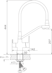 Смеситель для кухни с подключением фильтра, гибкий излив, латунь, черный/хром HB76855