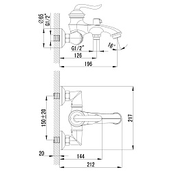 ВЫВОД BRAVA Смеситель для ванны с коротким изливом, поворотный переключатель, латунь/золото, LM4712G
