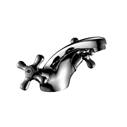 Смеситель для раковины, монолитный, двуручковый, высота излива 9 см, длина 8 см, латунь/хром