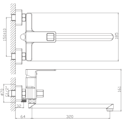 Смеситель для ванны, длинный излив, латунь, хром HB22615