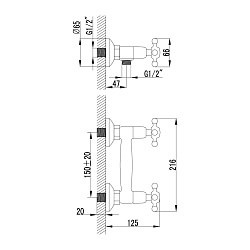 ВЫВОД VINTAGE Смеситель для душа, двуручковый, латунь/бронза, LM2803B