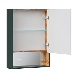 Шкаф зеркальный Gleam 60.1D, зеленый камень/дуб вотан