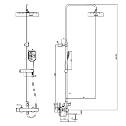 Душевая термостатическая система с верхним душем 30х21 см и поворотным изливом 12 см, регулируемая в