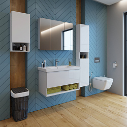 DREJA.eco Пенал PERFECTO, 35 см, подвесной/напольный, универс. 2 дв, push-to-open, 4 стекл. полки