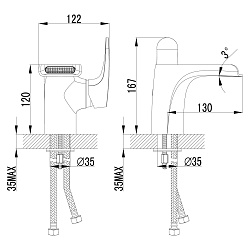 ВЫВОД SHIFT Смеситель для раковины, монолитный, каскадный, высота излива 12 см, латунь/хром