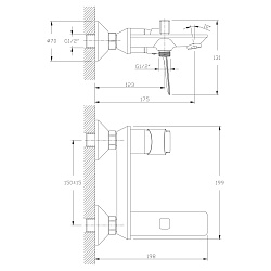 Смеситель для ванны с коротким изливом, вытяжной переключатель, 5-ти режимная лейка, латунь/хром