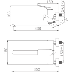 Смеситель для ванны, длинный излив, латунь, оружейная сталь HB22816-3 