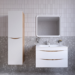 Тумба с умывальником, подвесная, 80 см, белая/золотистый дуб, Cloud, IDDIS, CLO80Y0i95K подходит ум.