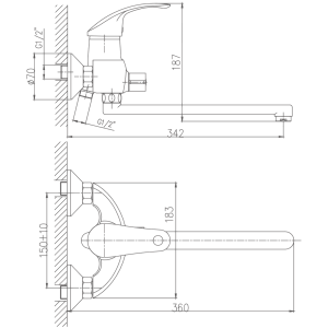 Смеситель для ванны, длинный излив, латунь, хром HB2221