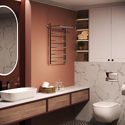 Aringa Римини полотенцесушитель водяной с полкой 50*80. хром