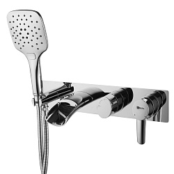 Встраиваемый смеситель для ванны и душа, лейка для душа 3 режима, каскадный излив 15 см, латунь/хром