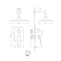 Встраиваемый смеситель с верхним душем 25х10 см,  без излива, латунь/хром/белый