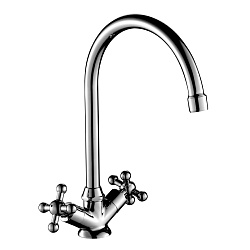 Смеситель для кухни с поворотным изливом, двуручковый, латунь/хром, G02-72