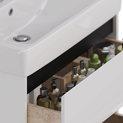 Тумба Lemark COMBI 80 см под 1 раковину, подвесная/напольная, 2 ящика, цвет планки: Чёрный, цвет кор