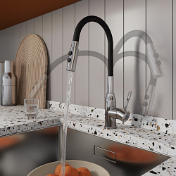 Смеситель для кухни с гибким изливом и душевой насадкой, глянцевый хром, Meal, Milardo, M01SB2FM05
