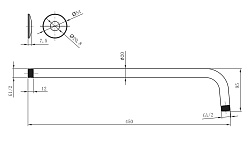Держатель для лейки верхнего душа, настенный, длина 45 см, нерж. сталь/хром, блистер