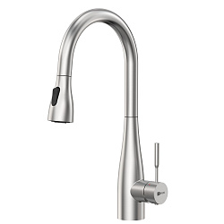 Смеситель для кухни с вытяжным изливом, 2-х режимный аэратор, высота излива 21 см, длина 22 см, нерж