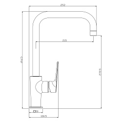 Смеситель для кухни с поворотным изливом, высота излива 27 см, длина 21,5 см, латунь/хром