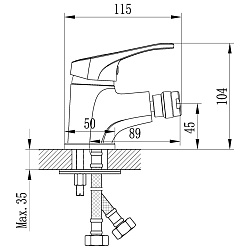 Смеситель для биде, высота излива 4,5 см, длина 9 см, латунь/хром