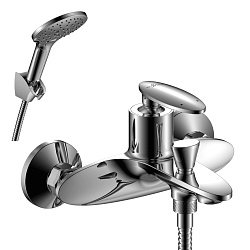 Смеситель для ванны с коротким изливом, поворотный переключатель, 3-х реж.лейка, латунь/хром,RS30-31