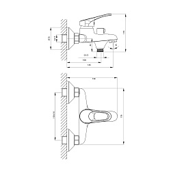 Смеситель для ванны с коротким изливом, поворотный переключатель, латунь/хром, B35-30