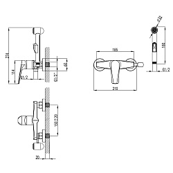 Смеситель с гигиеническим душем настенный, хром
