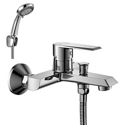 Смеситель для ванны с коротким изливом, вытяжной переключатель, 5-ти режимная лейка, латунь/хром, RS