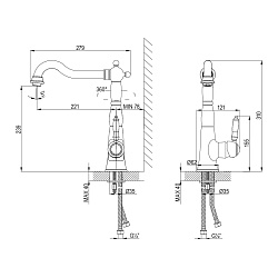 Смеситель для кухни с поворотным изливом, высота излива 31 см, длина 22 см, латунь/бронза