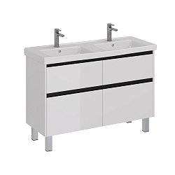 Тумба Lemark COMBI 125 см под 2 раковины, подвесная/напольная,4 ящика, цвет планки: Чёрный, цвет кор