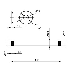 ВЫВОД Держатель для лейки верхнего душа, потолочный, высота 10 см, нерж. сталь/хром, блистер