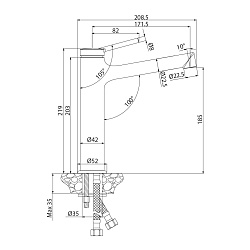 Смеситель для раковины средний, монолитный, высота излива 19 см, длина 17 см, латунь/хром
