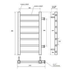 Полотенцесушитель водяной Point Вега PN71558B П7 500x800 с боковым подключением 500, черный