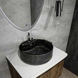 Corpa Nera Bosso/Боссо раковина  накладная D40 с полочкой под смеситель, черный мрамор