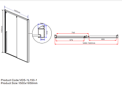 Душевая дверь Lugano VDS-1L150CLB-1, 1500, черный, стекло прозрачное, , шт