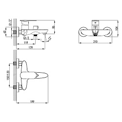 Смеситель для ванны с коротким монолитным изливом, хром