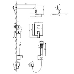 Встраиваемый смеситель с верхним душем 30х20 см, без излива, латунь/хром