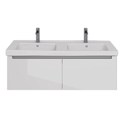 Тумба Lemark BUNO MINI 125 см под 2 раковины, подвесная, 2 ящика, цвет планки: Серый, цвет корпуса,