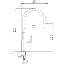 Смеситель для кухни, гибкий излив, нержавеющая сталь, оружейная сталь/черный HB42830-3 