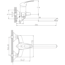 Смеситель для ванны, длинный излив, латунь, хром HB2203