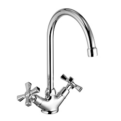 BENEFIT Смеситель для кухни с поворот излив, двуручк, высота излива 21 см, длина 18 см, латунь/хром