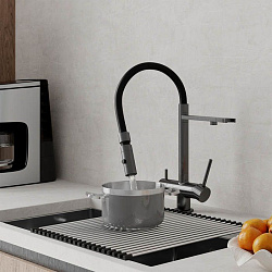 Смеситель для кухни с фильтром и гибким изливом, графит, Ace, IDDIS, ACEGMFFi05