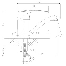 Смеситель для раковины с поворотным изливом, высота излива 7 см, длина 14 см, латунь/хром, T40-22