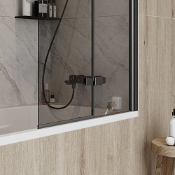 Corpa Nera Allegri/Аллегри Шторка на ванну 80х140, тонированное стекло, профиль- черный матовый