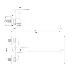 Смеситель универсальный с плоским изливом 32 см, кнопочный переключатель, 5-ти режимная лейка, латун