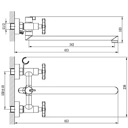 Смеситель универсальный с поворотным изливом 35 см, двуручковый, поворотный переключатель, 3-х режим