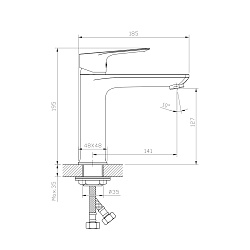 Смеситель для раковины, средний, монолитный, высота излива 13 см, длина 14 см, латунь/хром