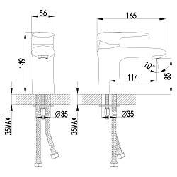 Смеситель для раковины, монолитный, высота излива 9 см, длина 11 см, латунь/хромLM4406C