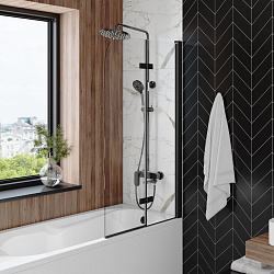 Corpa Nera Allegri/Аллегри Шторка на ванну 80х140, прозрачное стекло, профиль- черный матовый