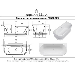 Penelopa ванна /Nova Gel /белая(168см*80см*60см) Ванны/AQUA DE MARCO